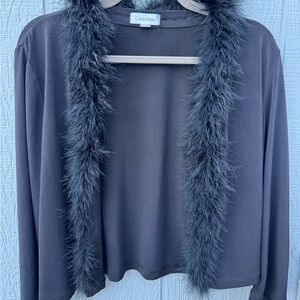 Calvin Klein Charcoal Feather Trim Cardigan